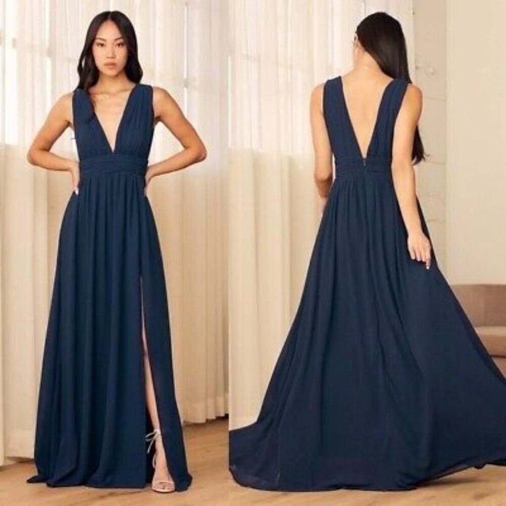 Lulu's Heavenly Hues Navy Blue Maxi Dress - size large